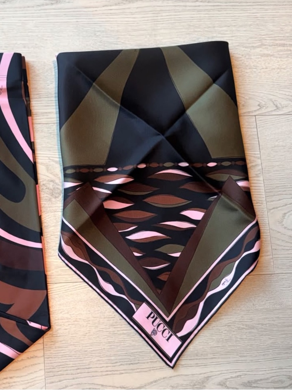 Designer-Inspired Black, Pink & Brown Patterned Silk Scarf